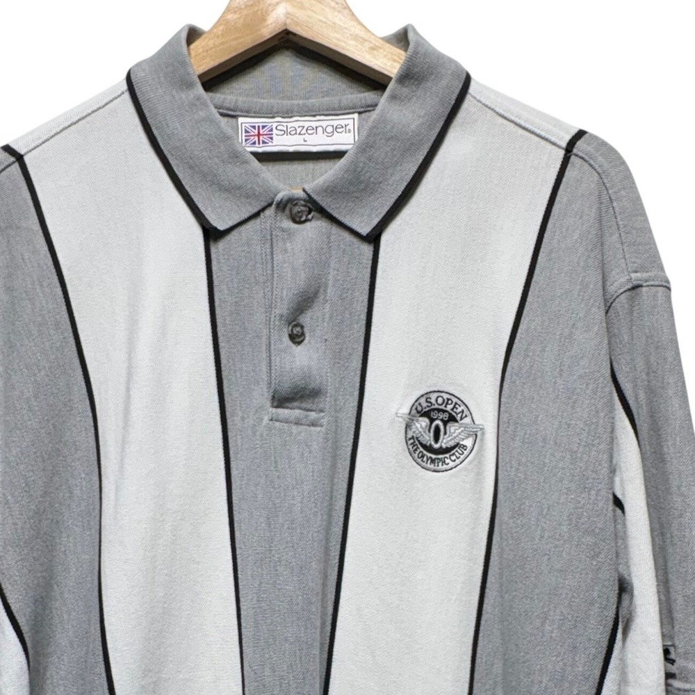 VTG Slazenger 1998 US Open Olympic Club Golf Polo Shirt Mens Large Grey White